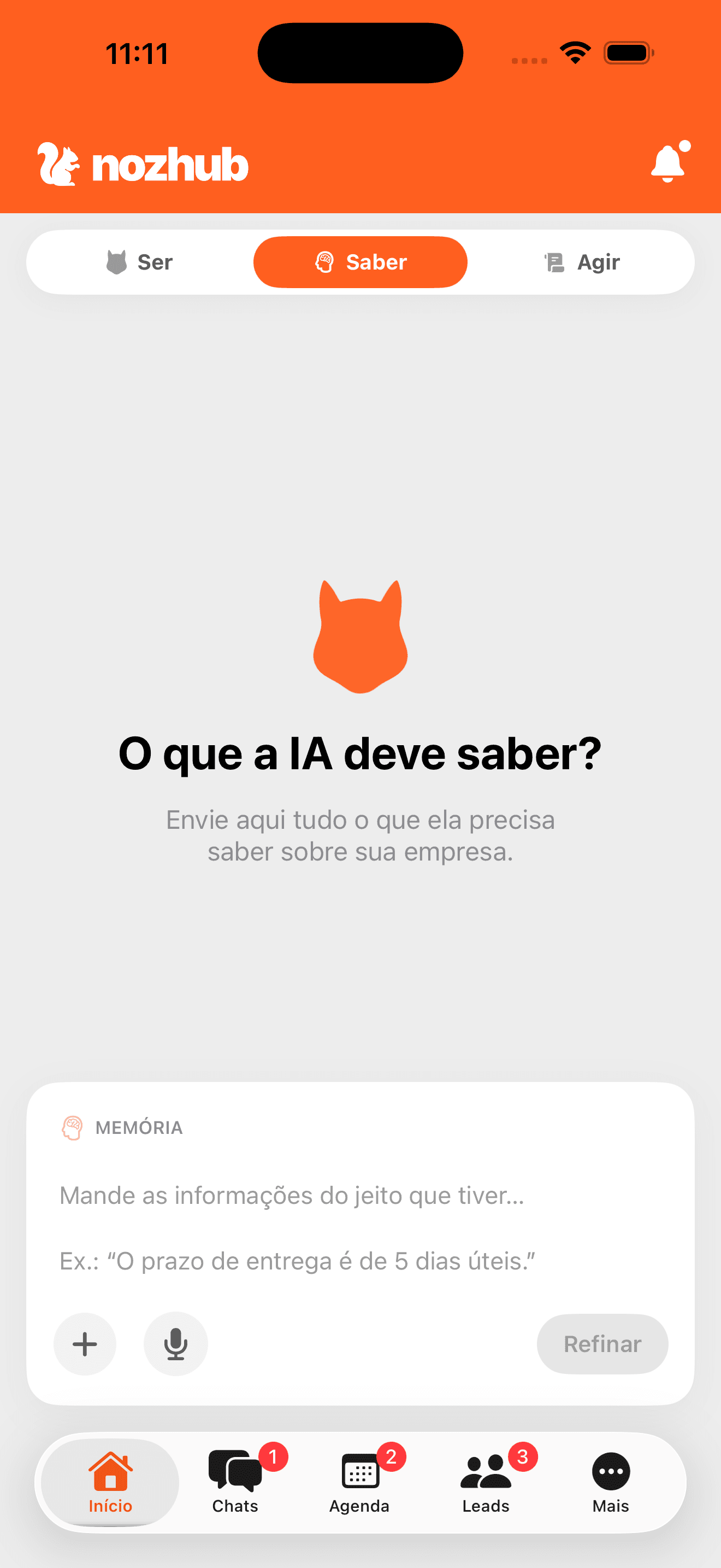 Tela da Nozhub para ensinar a IA