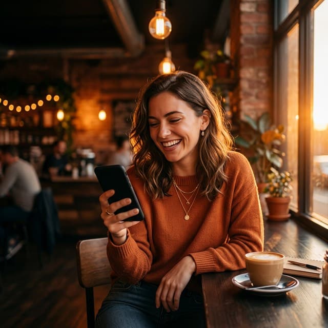 Profissional sorrindo com celular